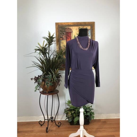 Olive Tree Bodycon Dress Women's Medium Purple Long Sleeve Ruched Stretchy - Picture 6 of 8